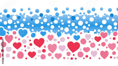 Hearts and circles pattern with blue and pink hues