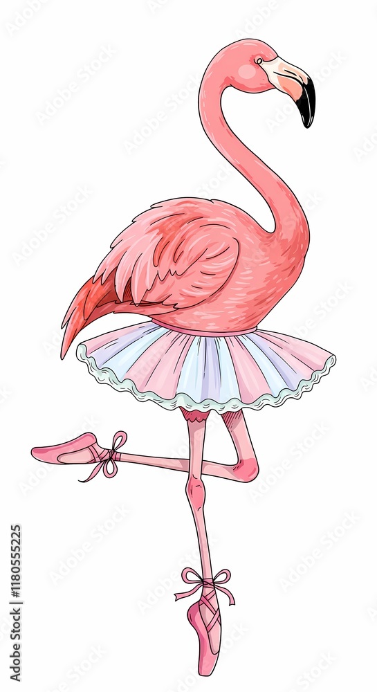 Obraz premium Elegant Flamingo Ballerina in Pink Tutu Pointe Shoes Bird Art Illustration