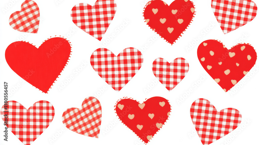 Red and checkered hearts Valentine on white background Red and checkered hearts Valentine on white background