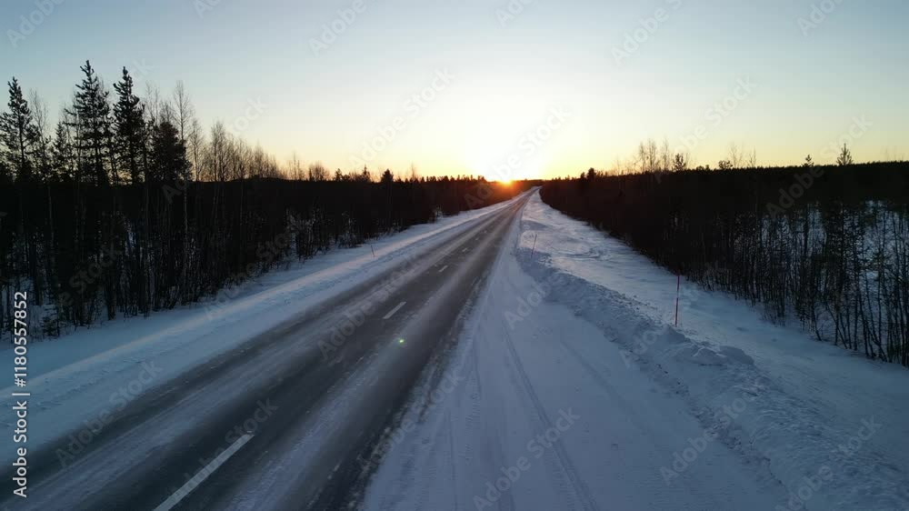 Aerial view of winter landscapes with snow-covered forest in Finland Aerial view of winter landscapes with snow-covered forest in Finland