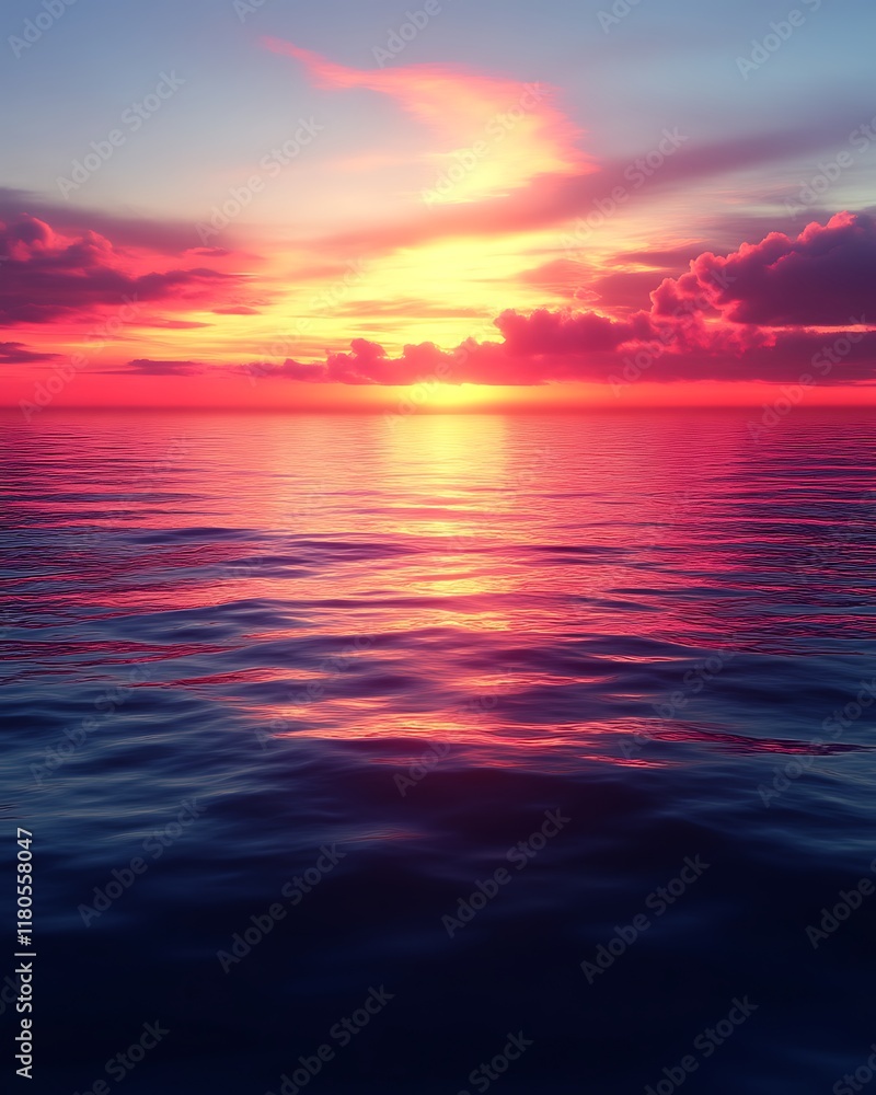 Fototapeta premium Vibrant sunset reflecting on calm ocean water. (1)
