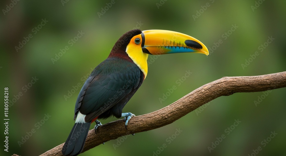Vibrant Collared Aracari Toucan on Branch Tropical Bird Vibrant Collared Aracari Toucan on Branch Tropical Bird