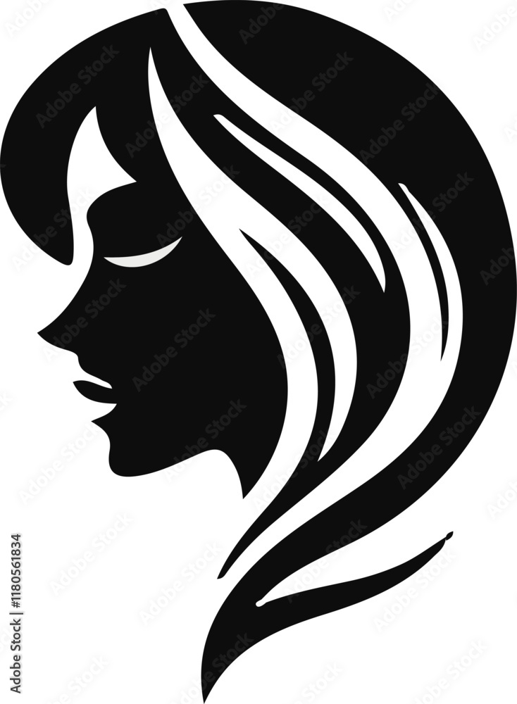 silhouette sketch of a logo icon, a symbol of a modern minimalist woman's face as a symbol of beauty silhouette sketch of a logo icon, a symbol of a modern minimalist woman's face as a symbol of beauty