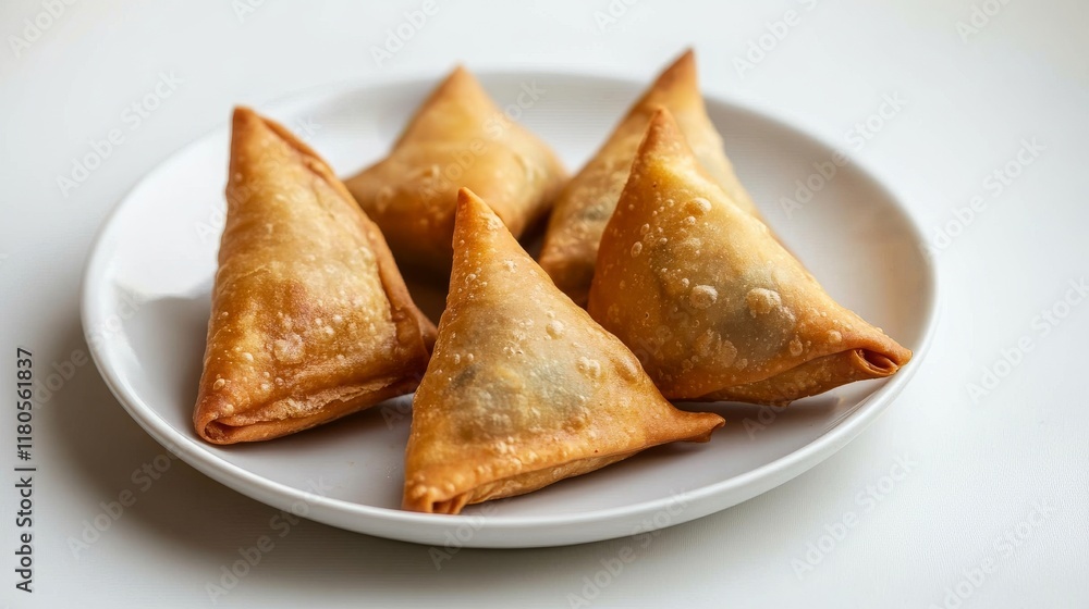 samosa on a white table placed on a flat plate isolated background samosa on a white table placed on a flat plate isolated background