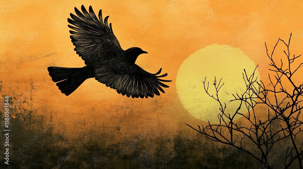 Fototapeta premium Majestic Bird in Flight at Sunset: A Stunning Nature Scene