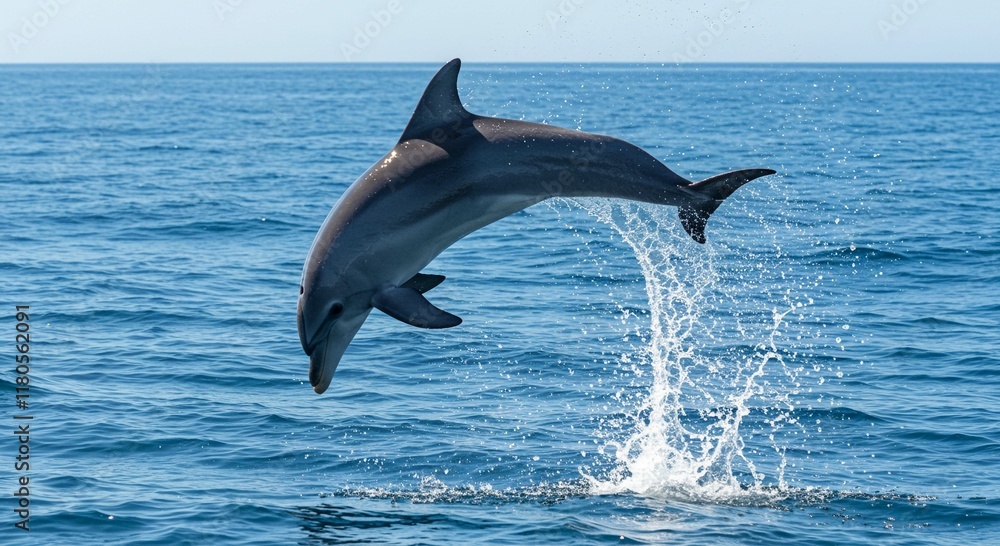 Fototapeta premium Dolphin Leaping Ocean Splash Marine Wildlife Aquatic Mammal