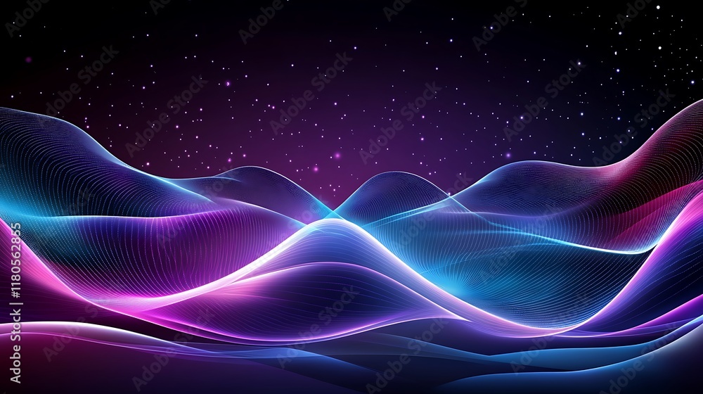 Abstract glowing waves under a starry night sky Abstract glowing waves under a starry night sky