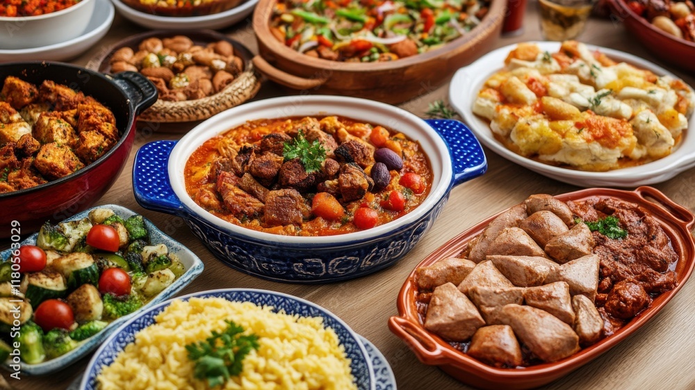 Fototapeta premium A vibrant assortment of delicious dishes arranged beautifully.