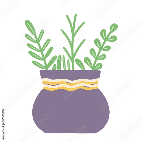 Vase, pot with leaves flower branch stem