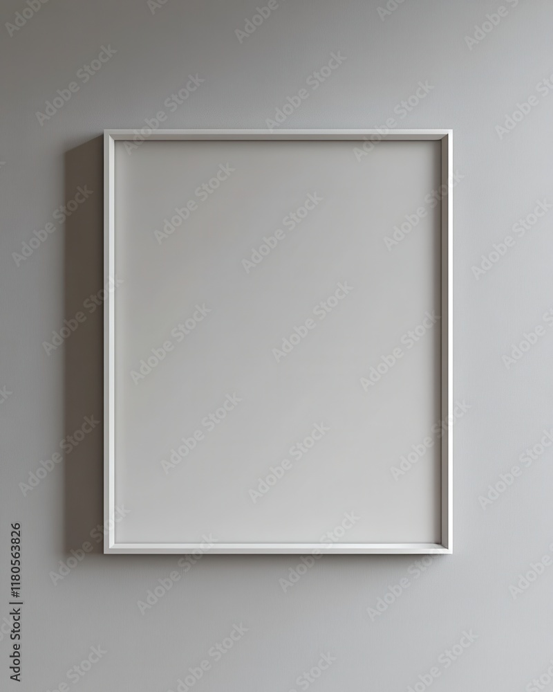 A simple white frame hangs on a gray wall A simple white frame hangs on a gray wall