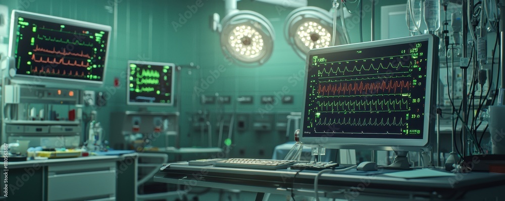 Advanced medical equipment in a futuristic hospital environment. Advanced medical equipment in a futuristic hospital environment.