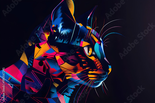 Geometric Cat Silhouette: A Fusion of Nature and Art in Digital Illustration photo