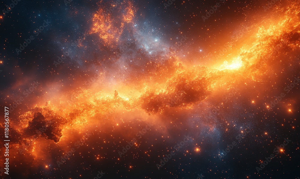 Fiery nebula, cosmic dust, brilliant stars. Fiery nebula, cosmic dust, brilliant stars.