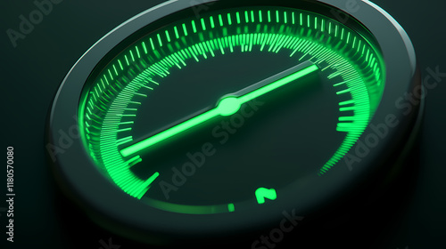 Minimal cartoon arrow point credit scale speed low status green speedometer icon performance, pointer rating risk levels, meter, tachometer on isolated background. 3d render. Leafveil. Illustration photo