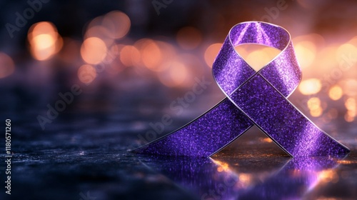 A Purple Glittering Ribbon Against A Blurred Background photo