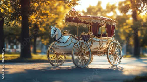 Majestic Horse-Drawn Carriage in Golden Sunlight photo