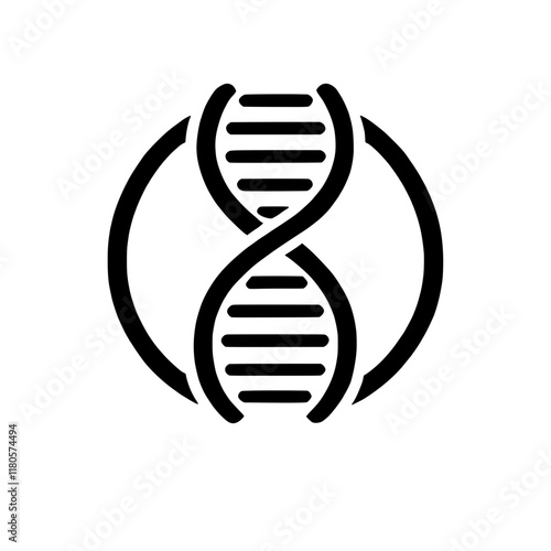 Global Genetic Code: DNA double helix symbol inside a circle, representing the interconnectedness of life and genetic research.  A bold, simple, and modern icon. 