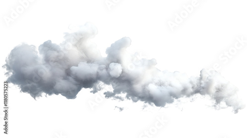 White panoramic smoke trail creating an ethereal effect isolated on white background
