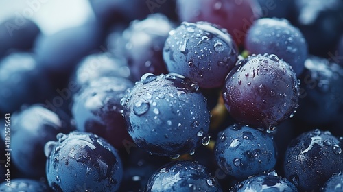 Wallpaper Mural Close-up, dew-covered, dark-blue grapes. Torontodigital.ca