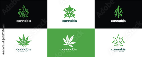 Marijuana cannabis leaf icon set logo design for business Medical company 