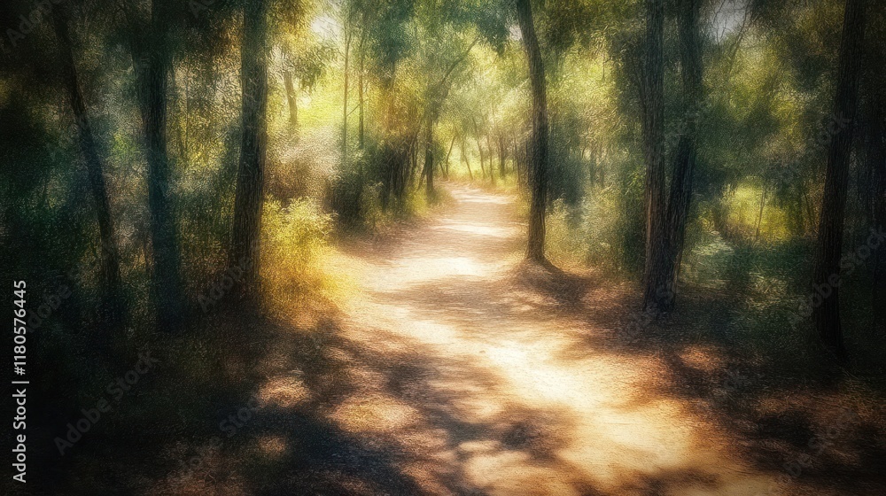 Obraz premium Sunlit path through a dreamy forest.