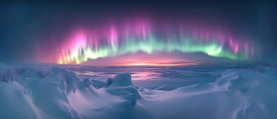 Rideaux  Arctic aurora borealis over snowy landscape.  © armaya