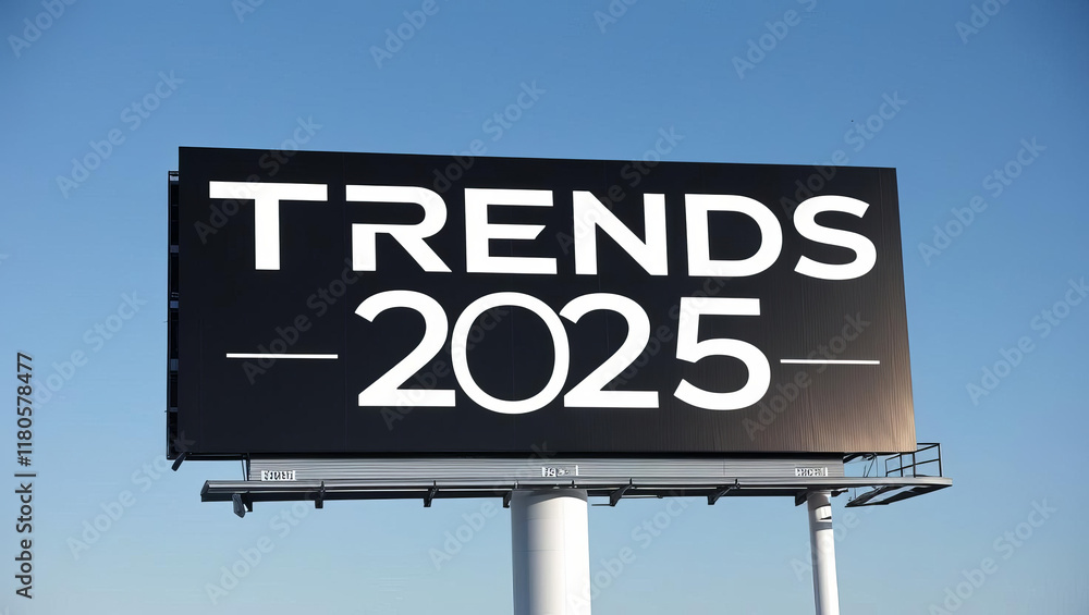 Trends 2025 billboard against clear blue sky, showcasing future predictions and insights. This striking advertisement captures attention with its bold design Trends 2025 billboard against clear blue sky, showcasing future predictions and insights. This striking advertisement captures attention with its bold design