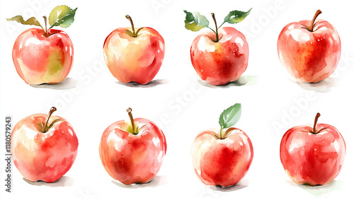 red apples with water drops, watercolor style