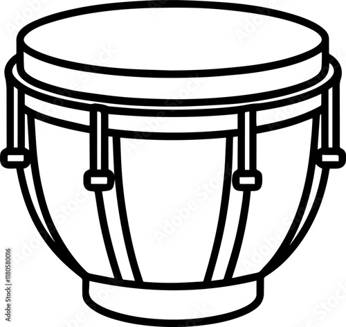 Black Line art of Timpani Drums as a Musical Instrument on a White Background - Vector Illustration