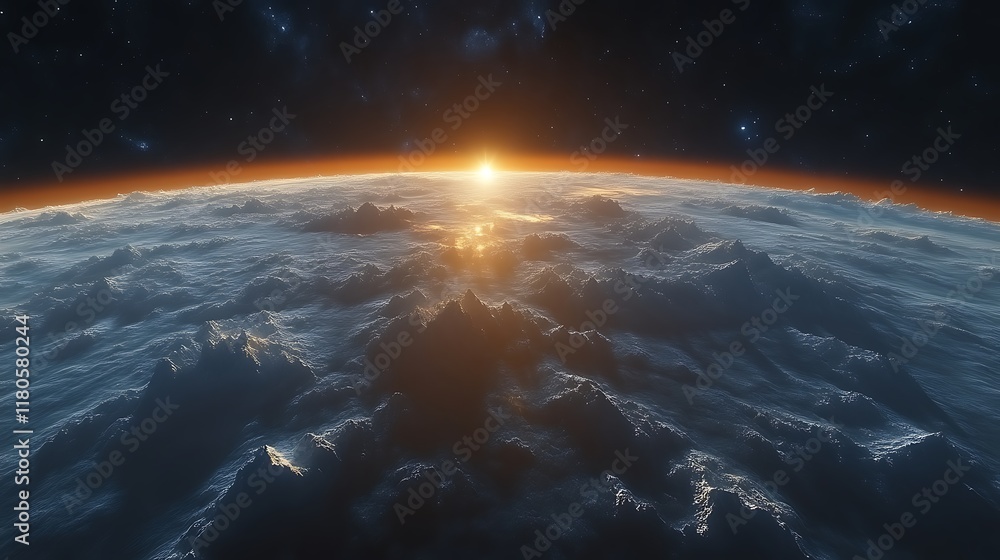 Sunrise over a mountainous planet. Sunrise over a mountainous planet.