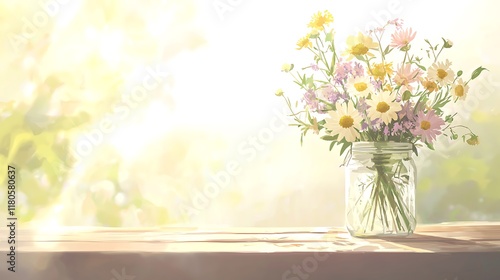 Wallpaper Mural A vase of flowers sits on a wooden table Torontodigital.ca