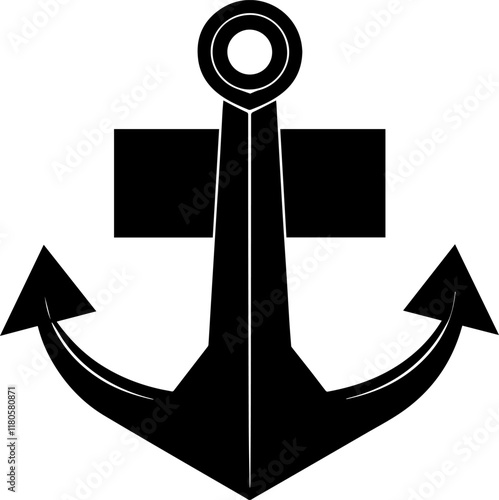 Black Silhouette of an Anchor on a White Background - Vector Illustration