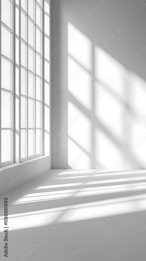 Fototapeta premium Empty white room with window and sunlight