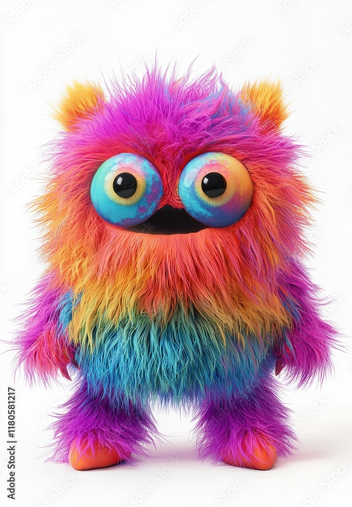 Fototapeta premium Adorable Rainbow Furry Monster Character for Kids Design Inspiration