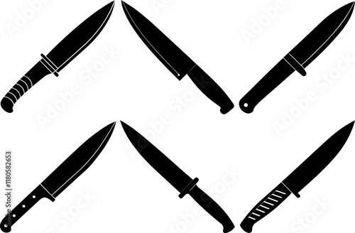 Set of Black Silhouette of a knife on a White Background - Vector Illustration