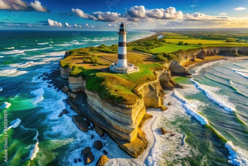 Chassiron Lighthouse Aerial View: Stunning Coastal Scenery, France photo