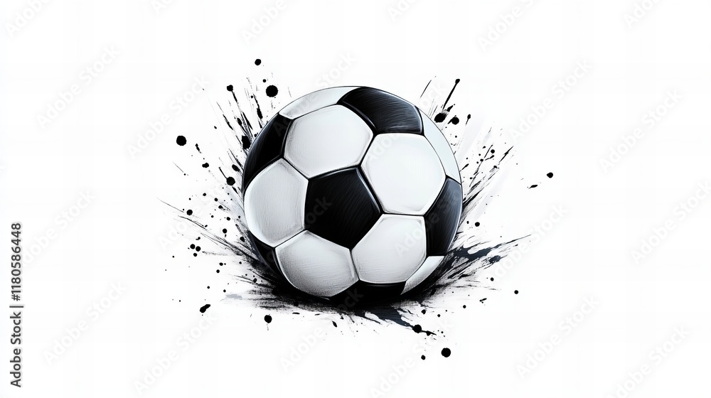 Fototapeta premium Soccer ball exploding in a burst of black ink. Dynamic sports graphic.