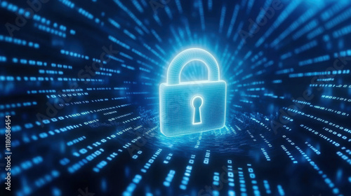 Wallpaper Mural digital padlock illustration glowing in sea of binary code, symbolizing security and data protection. This evokes sense of safety in digital realm Torontodigital.ca