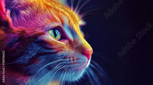 Vibrant Cat Portrait: A Neon Feline Closeup