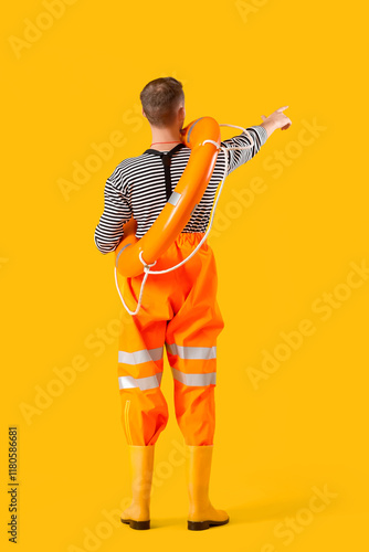 Male sailor with rescue rin...