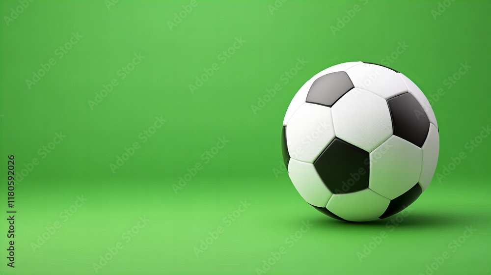 Naklejka premium Classic black and white soccer ball against a vibrant green background. Ready for game day!
