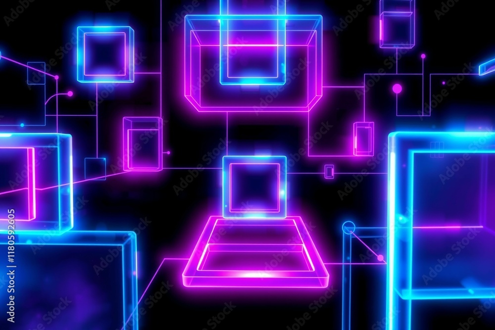 Futuristic glowing geometric shapes with neon light effects.generative AI
Futuristic glowing geometric shapes with neon light effects.generative AI