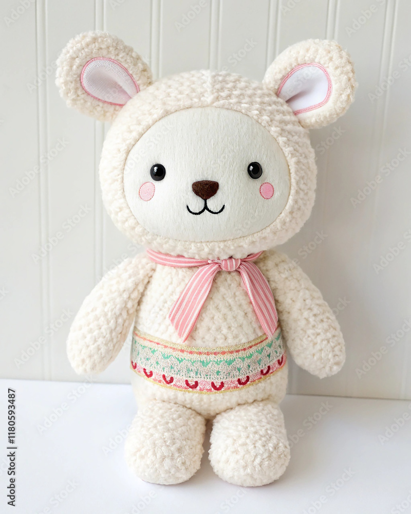 Fototapeta premium Cozy Nordic-Style Knit Plush Toy Cute Winter-Themed Stuffed Animal