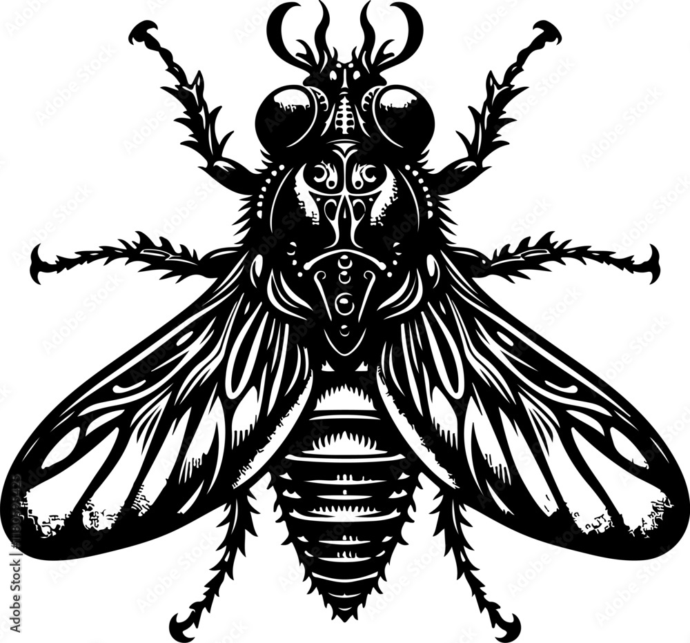 Obraz premium sketch illustration of a silhouette of a disease-carrying fly-winged animal.eps