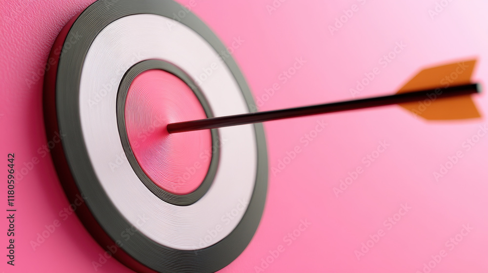 close up of arrow hitting bullseye on target, showcasing precision and focus. vibrant pink background adds playful touch to this achievement close up of arrow hitting bullseye on target, showcasing precision and focus. vibrant pink background adds playful touch to this achievement