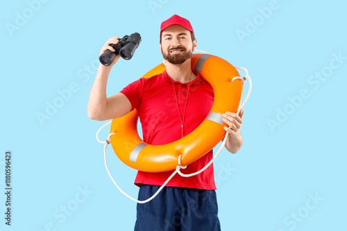Beach rescuer with lifebuoy...