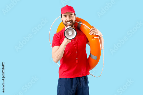 Beach rescuer with lifebuoy...
