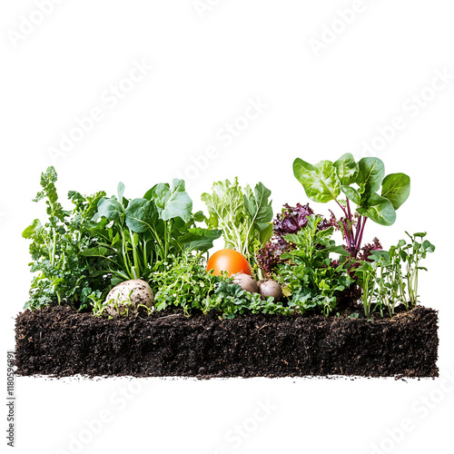 vegetable plot Advertisement isolated on white background full depth of field 