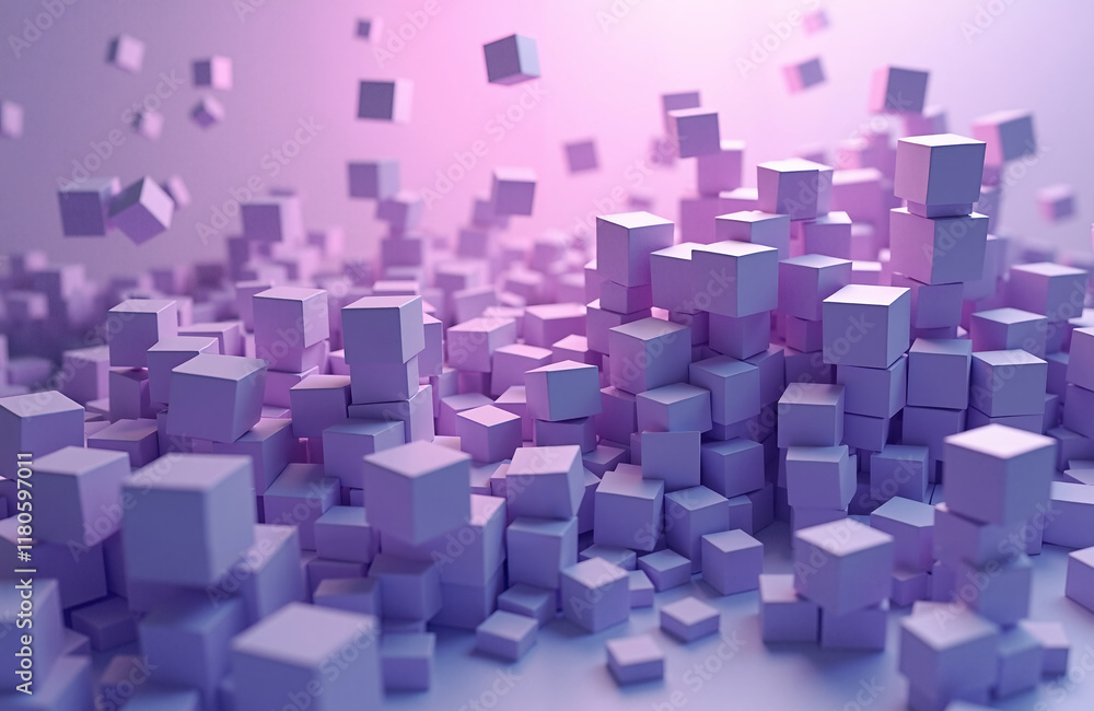Abstract Purple and Pink Gradient Cubes in Dynamic Composition Abstract Purple and Pink Gradient Cubes in Dynamic Composition