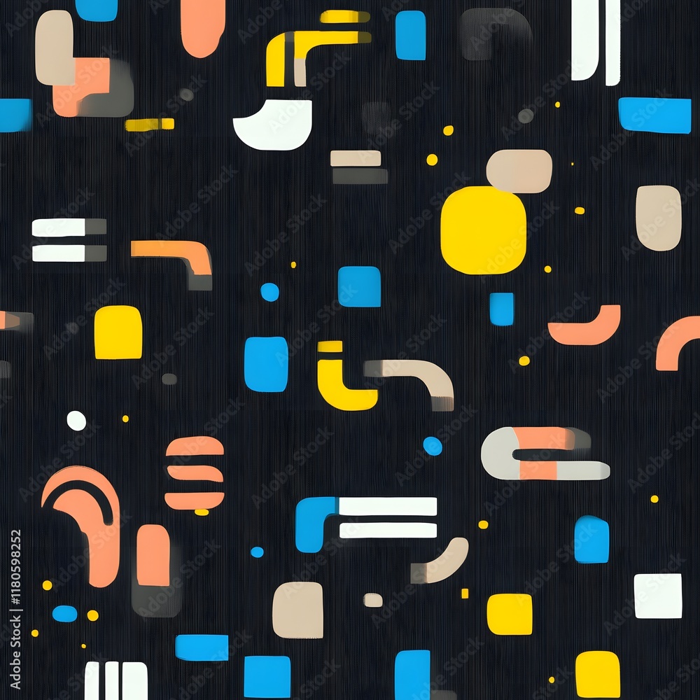 Fototapeta premium Abstract geometric seamless pattern with colorful shapes on dark background.